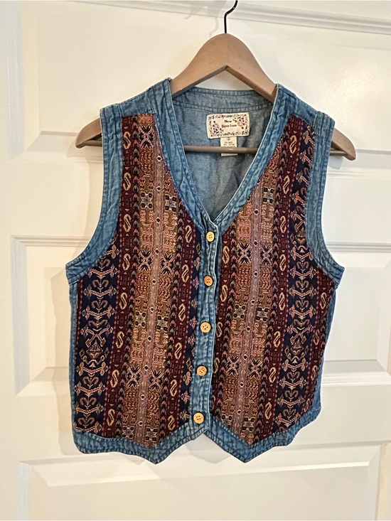 New Direction Jackets & Blazers - Vintage 90s Tapestry Denim Vest Blue Multi Size S